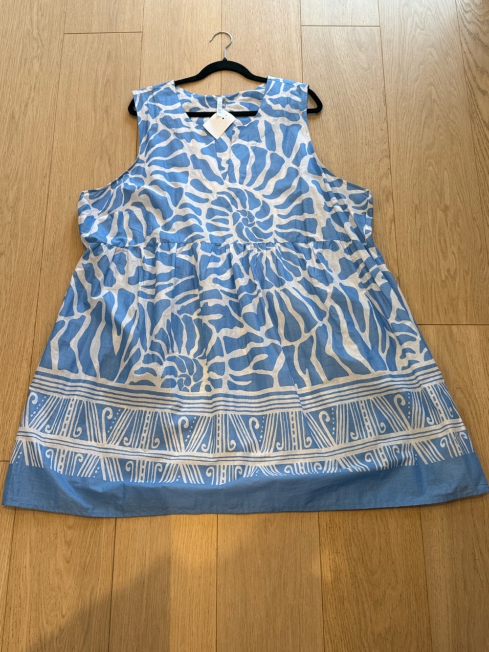 Kaktus Blue & White Cotton Tunic Dress ✨ Oversized Coastal Boho Summer Mini